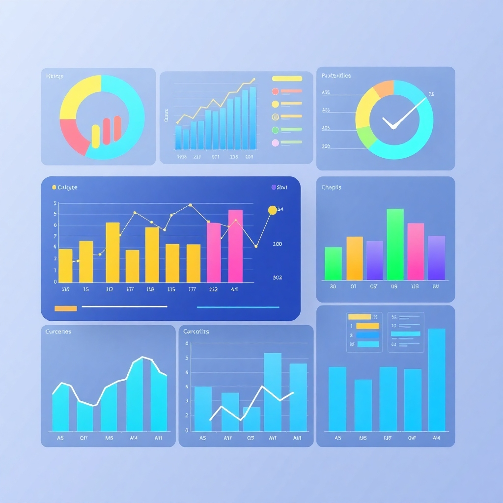 A stylized, 4K resolution image, that depicts the visual representation of data analysis, using charts, graphs, and other data visualizations. The color palette should be clear and informative. The style should be modern and easy to interpret. The lighting should highlight clarity and precision.