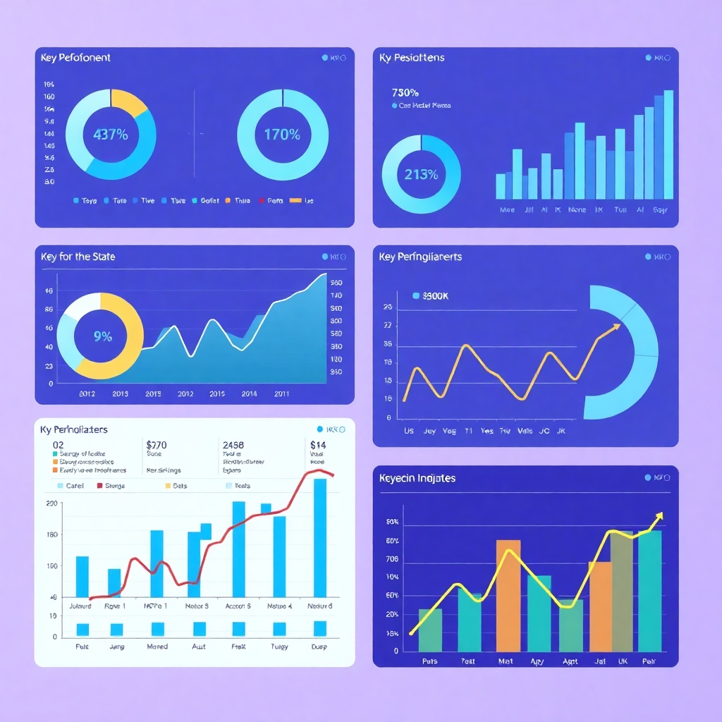 A stylized image, 4K resolution, showcasing data visualizations, insights, and key performance indicators (KPIs) that support effective decision-making. The color palette should be modern and intuitive. The lighting should highlight clarity and precision. The style should be modern and insightful, communicating clarity and data-driven results.
